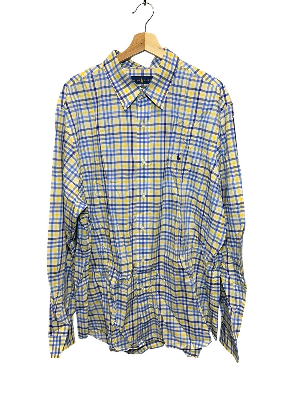 Ralph Lauren Shirt Men's XL Yellow  Plaid Casual Button Down 100% Cotton Strech